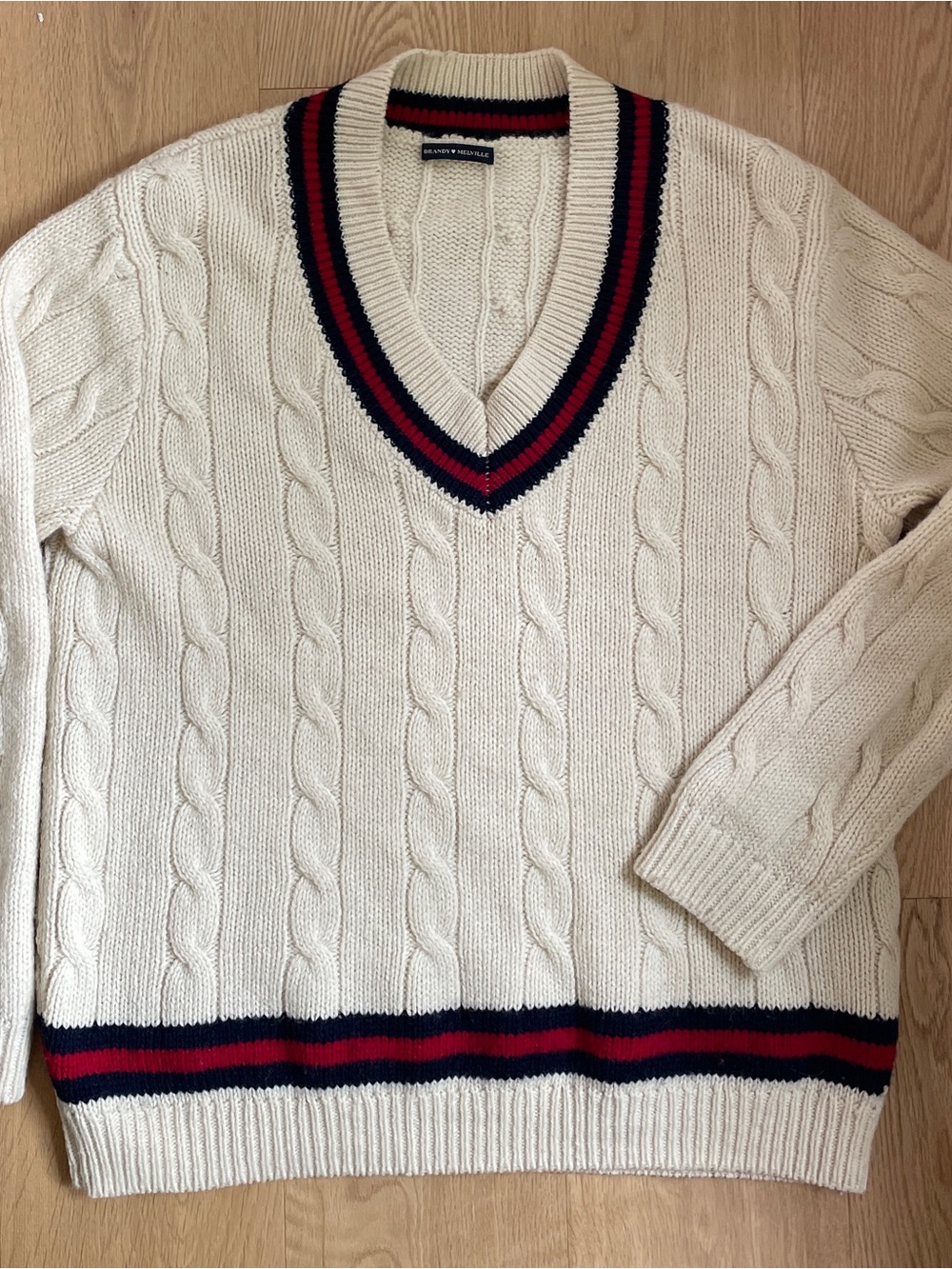 Brandy Melville Nikki Cable Knit V-Neck Sweater